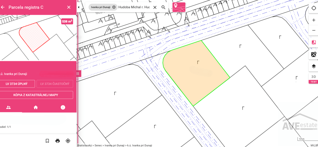 Pozemok na rodinný dom v Ivanke pri Dunaji – 538 m², všetky IS